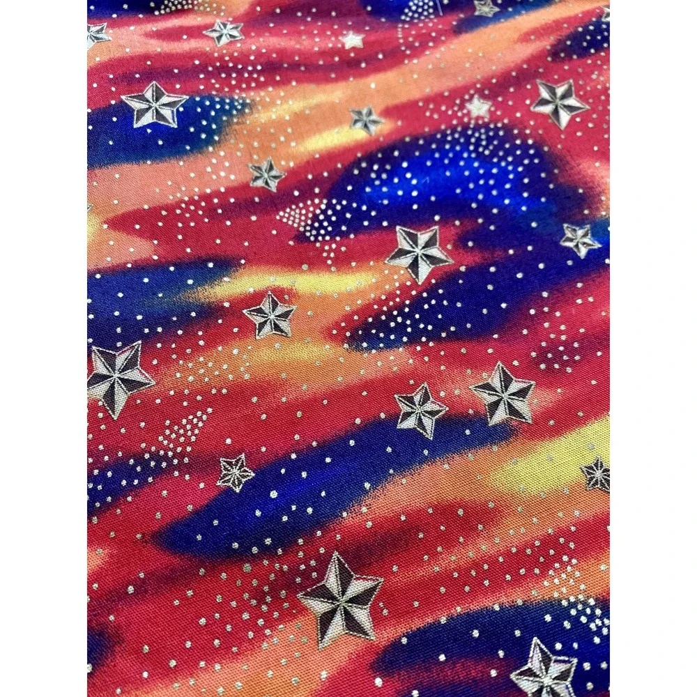 Fabric Hollytex Gold Orange Yellow Blue Screen Print Stars Cotton 59